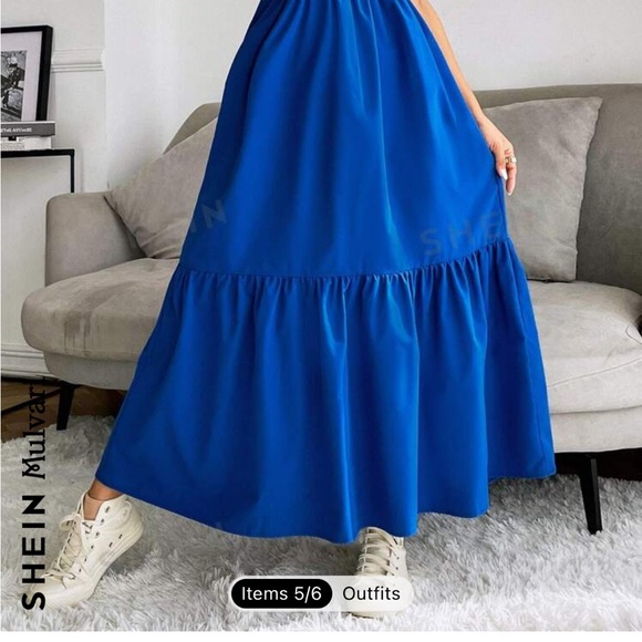 New SHEIN Mulvari Layered Sleeve Ruffle Hem Dress in Royal Blue Size M - Picture 4 of 10